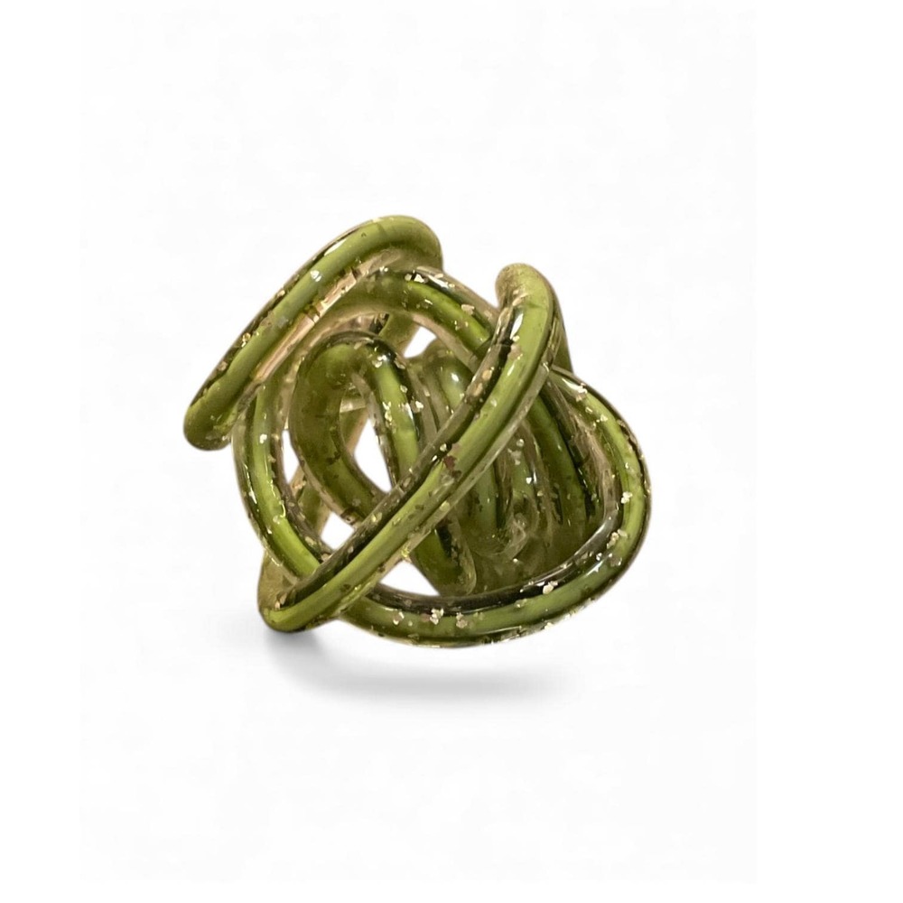 Green Glass Knot Decor – Modern Art Glass Orb Sculpture – Table Styling Accent - Picture 3 of 10
